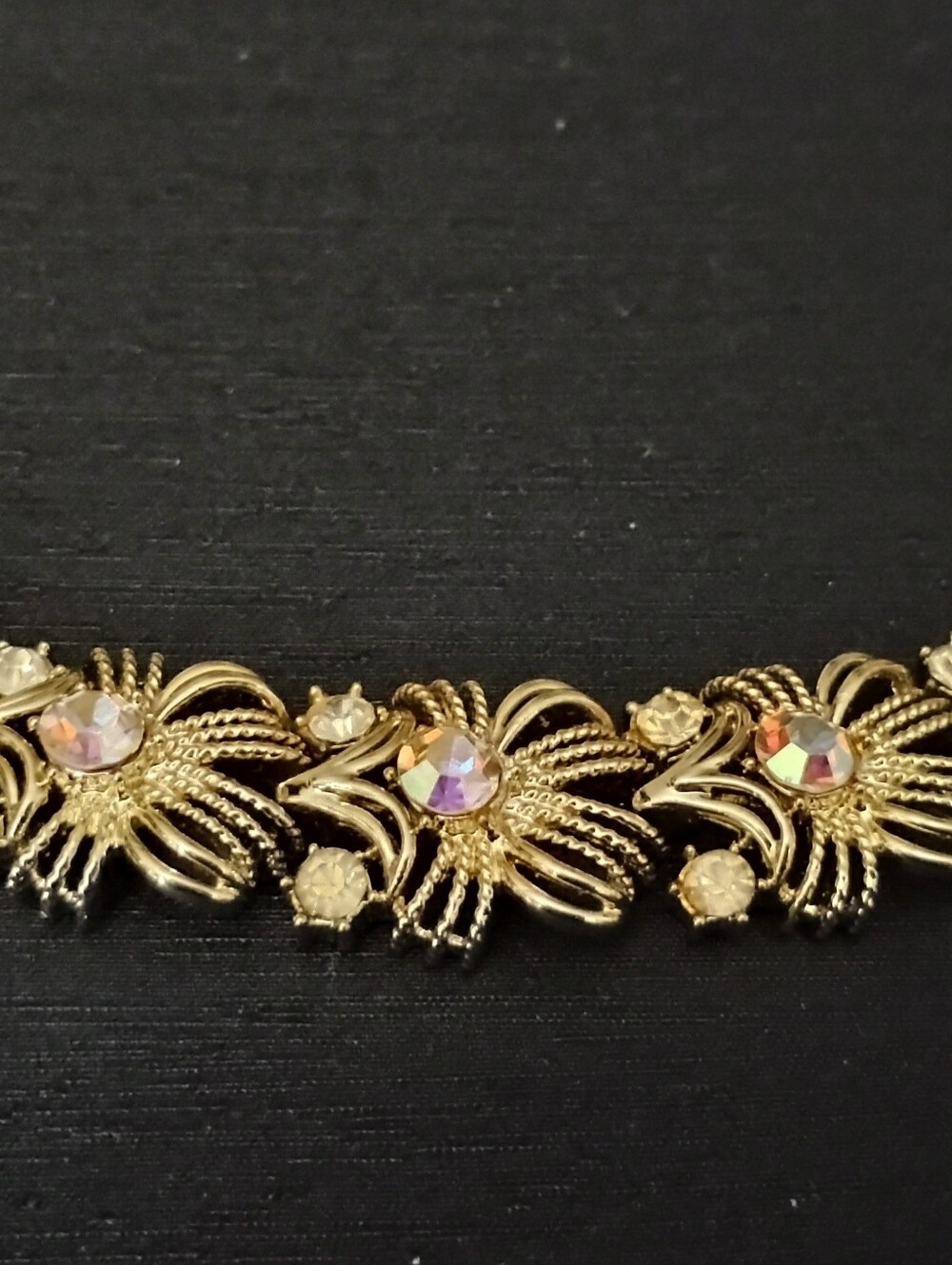 Coro Gold-tone Aurora Borealis Rhinestone Floral Bracelet
